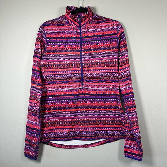 Nike Pro Dri-Fit Large Red Purple Black 1/2 Zip Long Sleeve Pullover - Picture 1 of 5